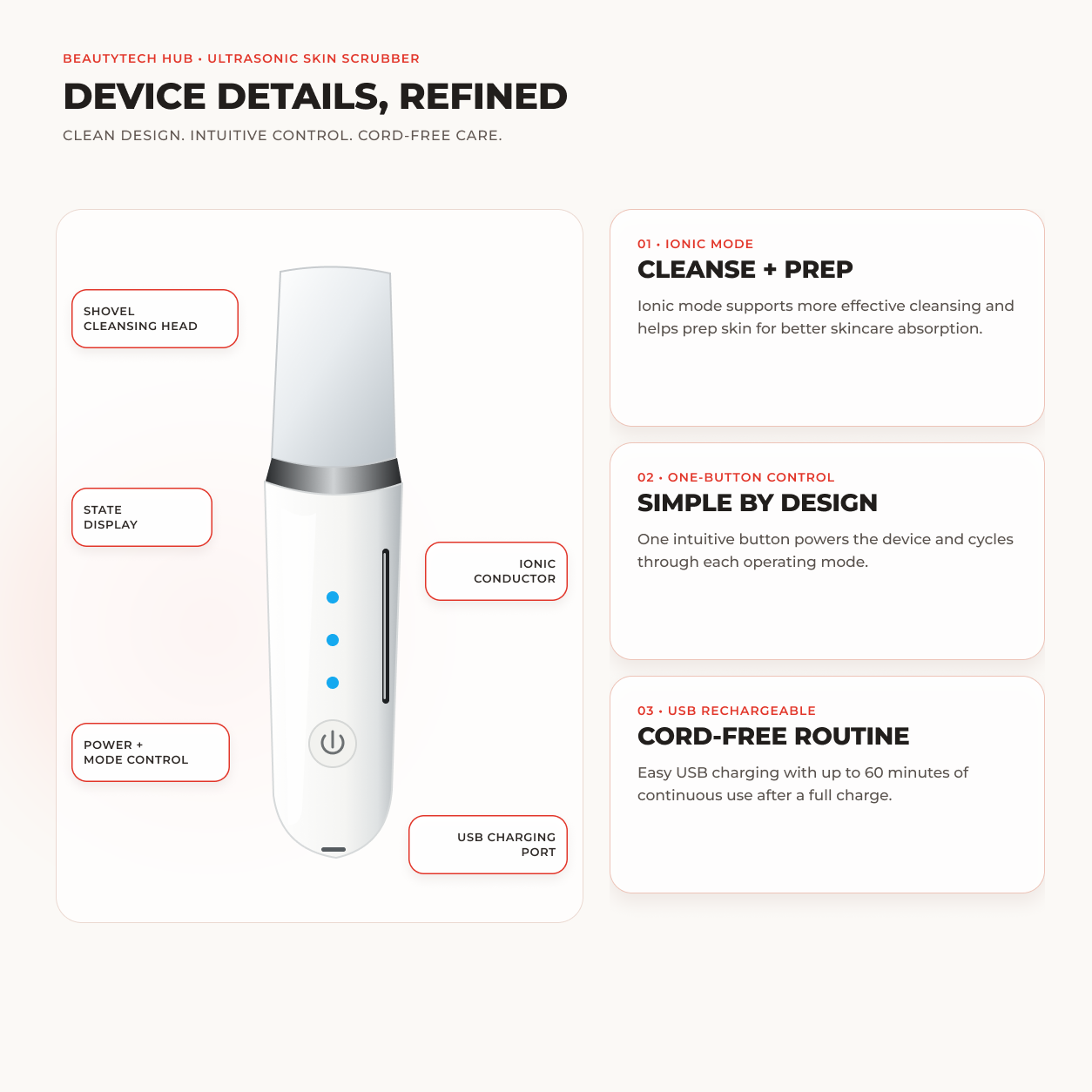 Ultrasonic facial spatula, side profile