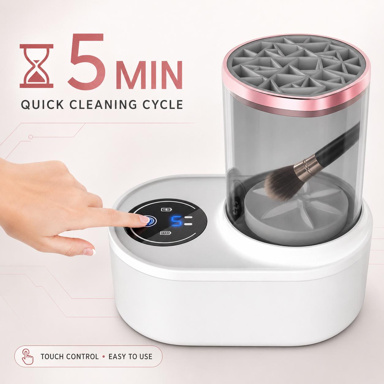 Brush cleaner with rubber collars for different brush sizes