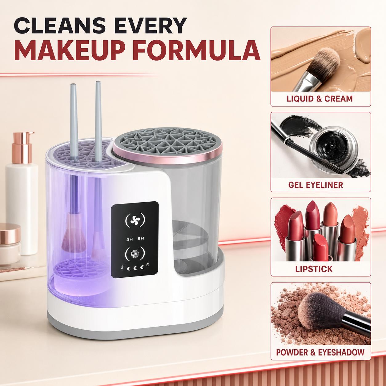 Electric makeup brush cleaner base and accessories