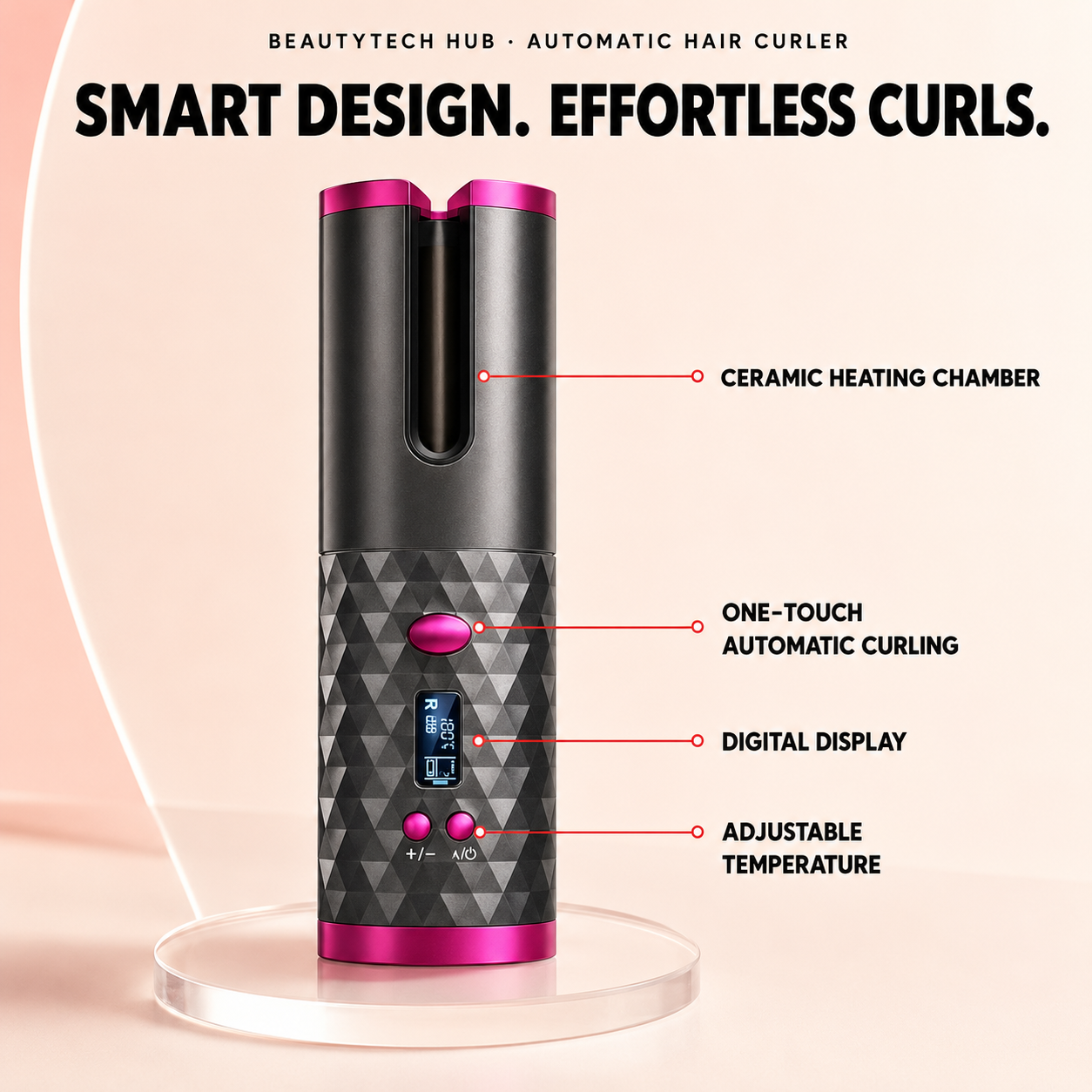 Hair curler temperature settings from 300F to 390F