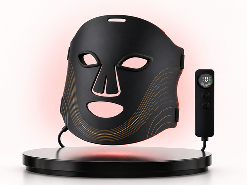 7-Color LED face mask in flexible black silicone with handheld controller