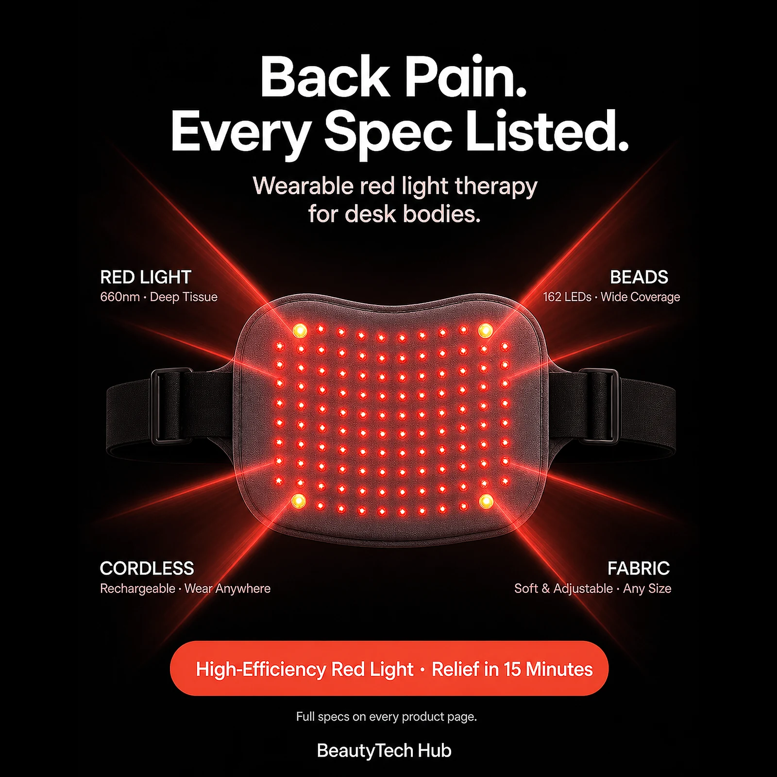 BeautyTech RedWrap 162 wearable red light wrap with 660 nm LEDs and adjustable heat